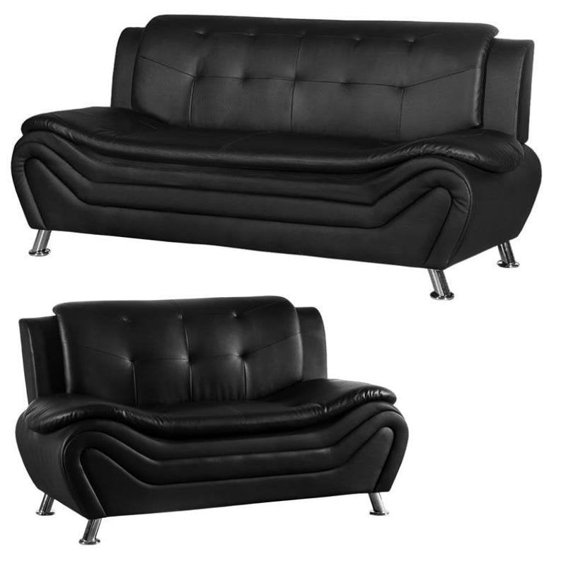 2 Piece Living Room Set with Sofa and Loveseat in Black