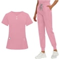 thumbnail image 3 of Scrubs for Women Set Fall Medical Uniform Stretch V-Neck Scrub Top Jogger Pant with Pockets Pink 2XL, 3 of 4