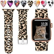 Laffav Compatible with Apple Watch Band 40mm 38mm iWatch SE & Series 6 & Series 5 4 3 2 1 for Women Men, Classic Leopard, M/L