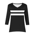 thumbnail image 6 of Women's V-Neck Tunic Tops Loose Fit Fall Casual 3/4 Length Sleeve Tee Shirt Asymmetrical Hem T-shirts with Prints (L, Black), 6 of 6