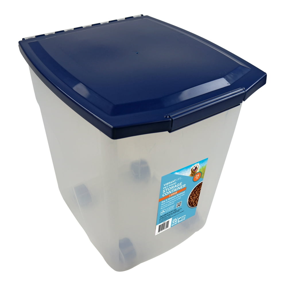 Vibrant Life Plastic Pet Food Storage Container with Locking Lid, 25 lb