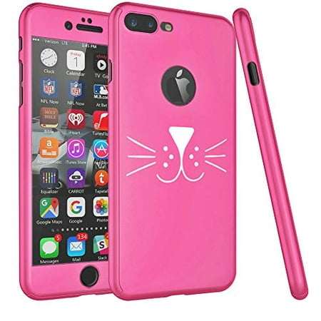 360° Full Body Thin Slim Hard Case Cover + Tempered Glass Screen Protector for Apple iPhone Cat Face Whiskers (Hot-Pink, for Apple iPhone 6 / 6s)