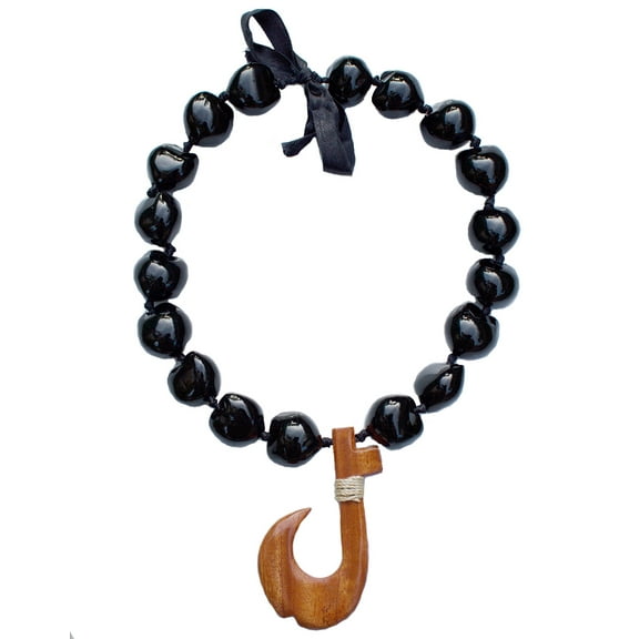 Hawaiian Jewelry Necklace Kukui Nut Lei Hawaii Fish Hook Choker