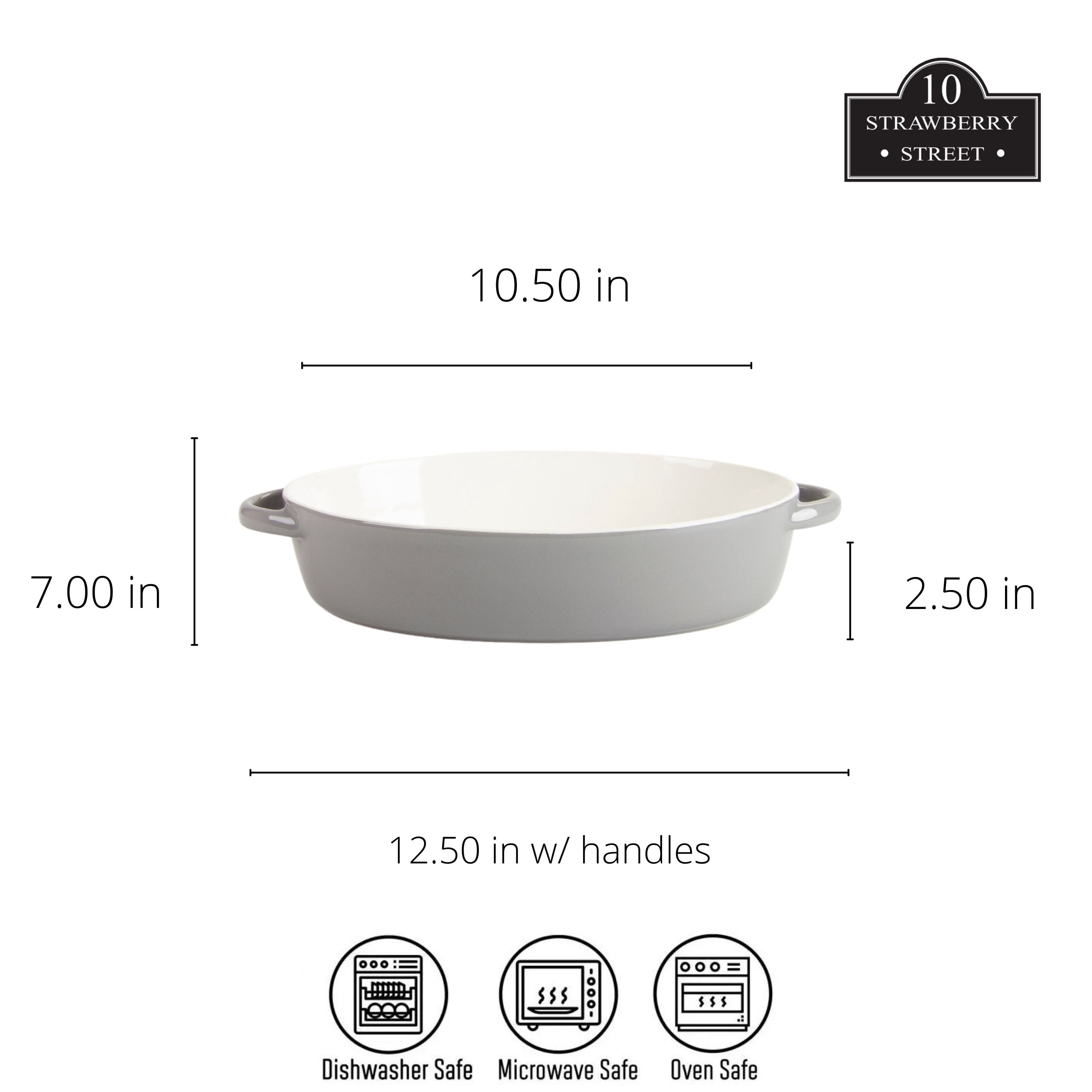 10 Strawberry Street Sienna Oval 13" and 10.5" Stoneware Bakeware Set of 2, Gray