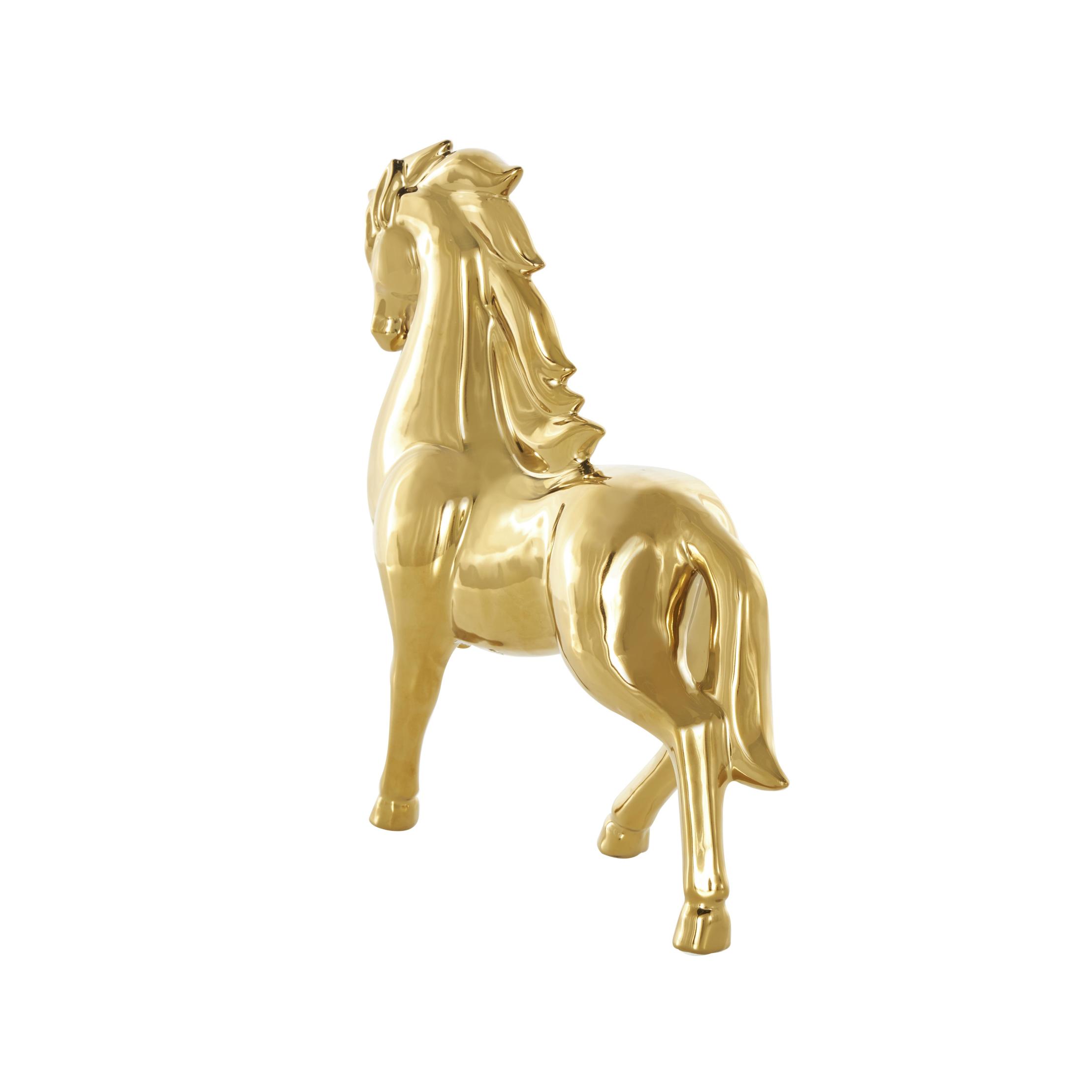 12" x 12" Gold Ceramic Prancing Horse Sculpture, by DecMode
