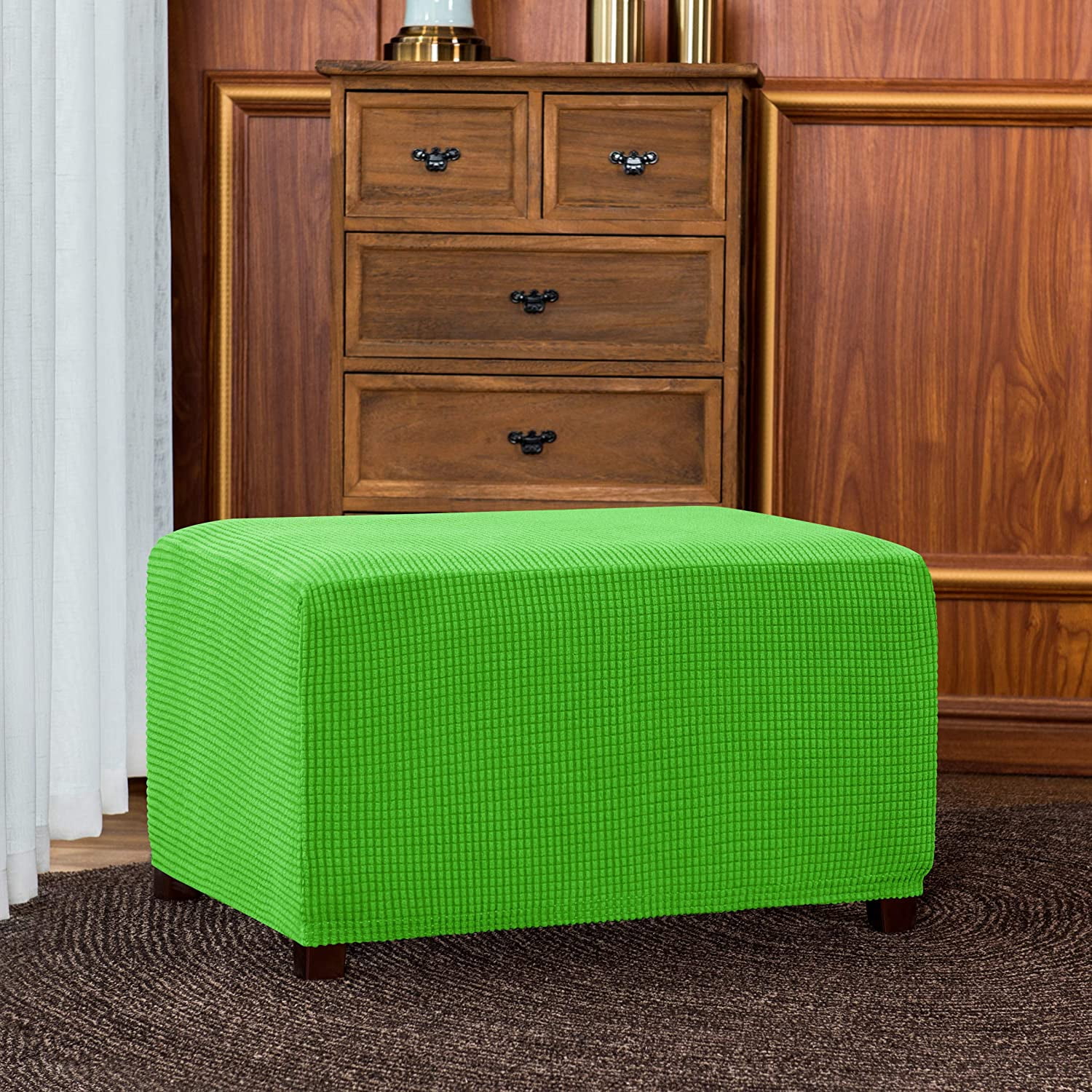 Subrtex Stretch Textured Grid Oversized Ottoman Slipcover, Grass Green