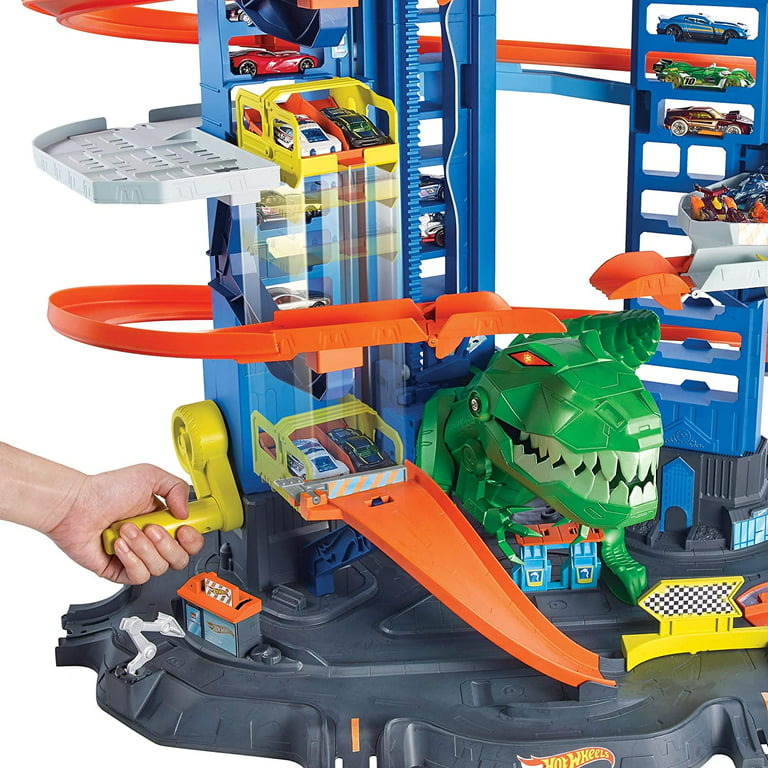 Super Dino Robot Garage Hot Wheels City Mattel défie le T-rex