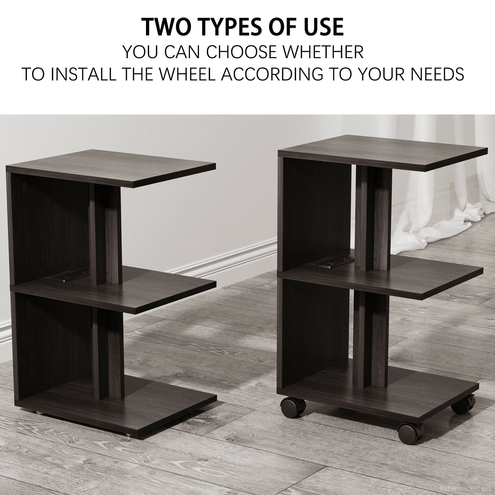 End Table with Charging Station 11.8x14.6x22.4 Inch 2 USB Ports 2 Outlets Mecanum Wheels for Living Room Bedroom