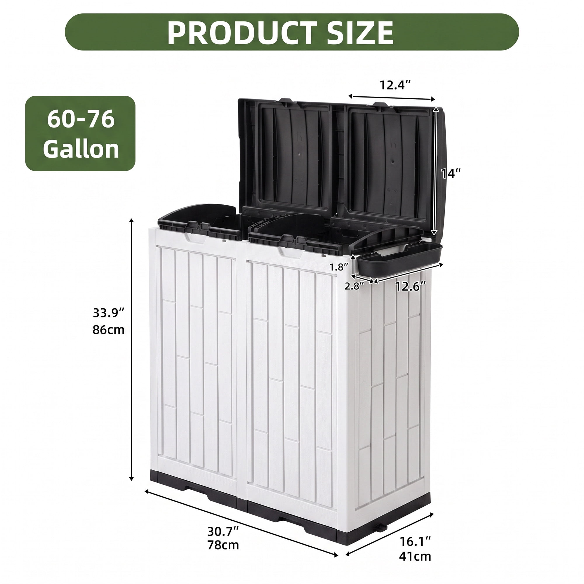 Uforic 76 Gallon Outdoor Trash Can, Resin Garbage Bin with Sorting Labels, Ash Holder, Lid, Stakes & Suction Cups for Patio Backyard Garden, White