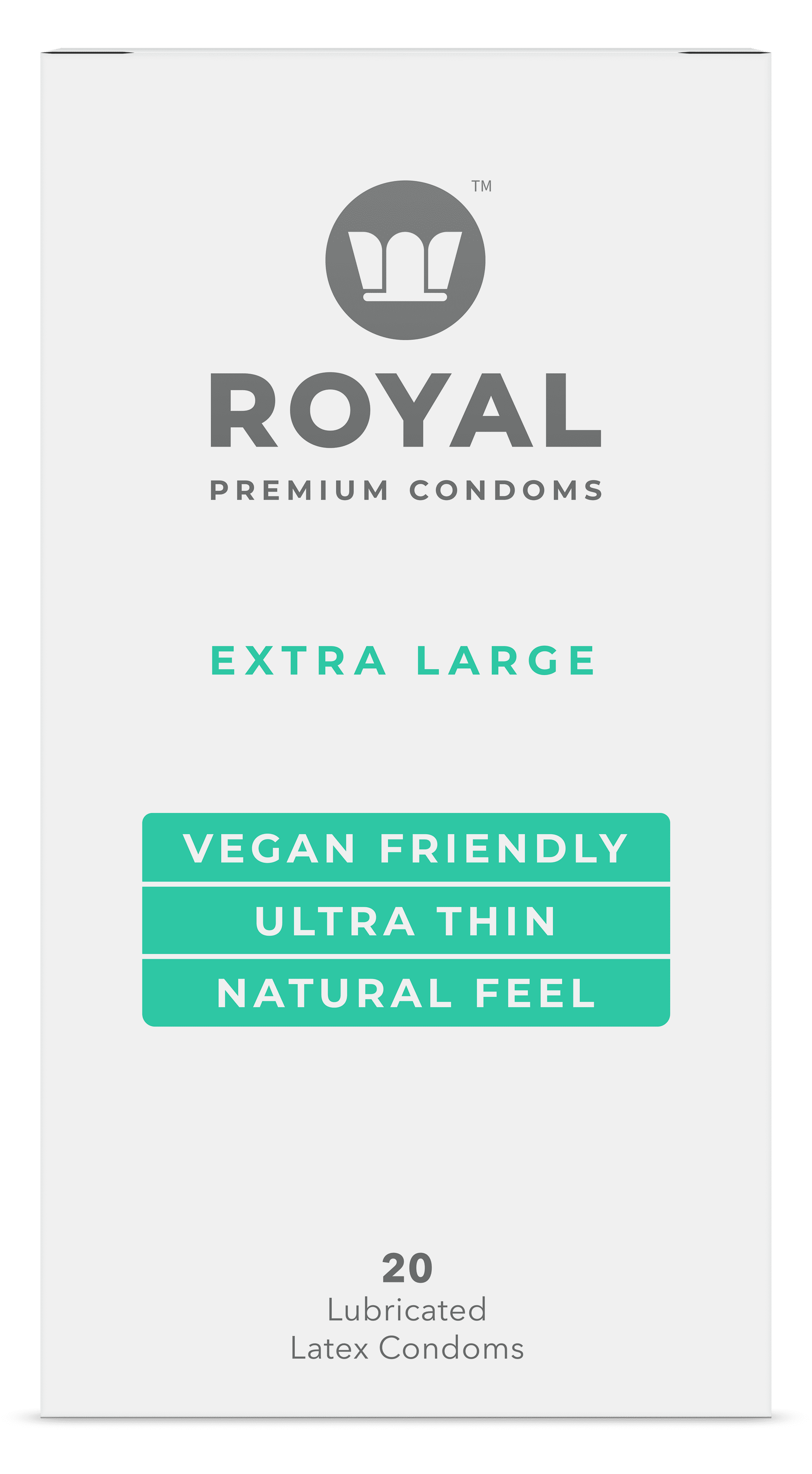 Royal XL Premium Lubricated Vegan Latex Ultra Thin Condoms For Men, 20 Pack