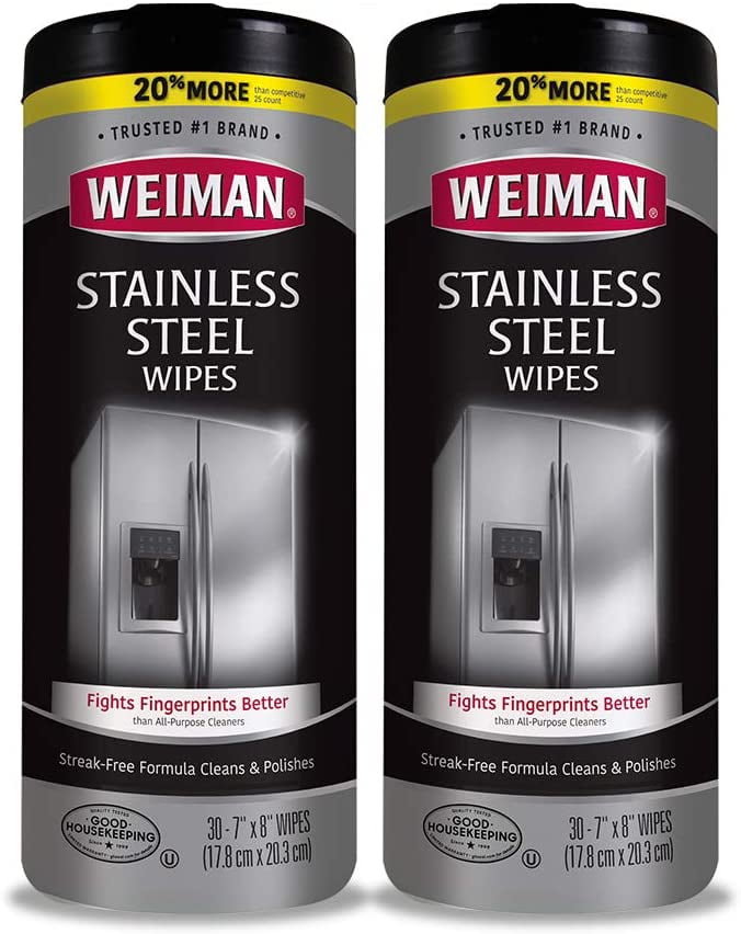 Weiman Stainless Steel Cleaner Wipes Fingerprint Resistant, Removes Residue and Water Marks, 2 Pack