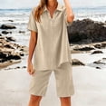 thumbnail image 2 of MLCDZ Short Sets for Women 2 Piece Outfits Short Sleeve Button V Neck Shirts and Bermuda Shorts Sets Beach Vacation Clothes with Pockets, 2 of 8