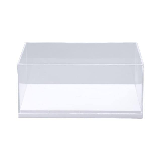 Vitrina acrílica de mostrador, a prueba de polvo, organizador de almacenamiento para coches de juguete a escala 1:43, figuras de acción y recuerdos. Base blanca