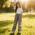 thumbnail image 5 of Besolor Kids Girls Boys Cargo Pants Wide Leg High Waisted Elastic Drawstring Casual Loose Trousers with Pockets for Teen(15-16 Years,Khaki), 5 of 5