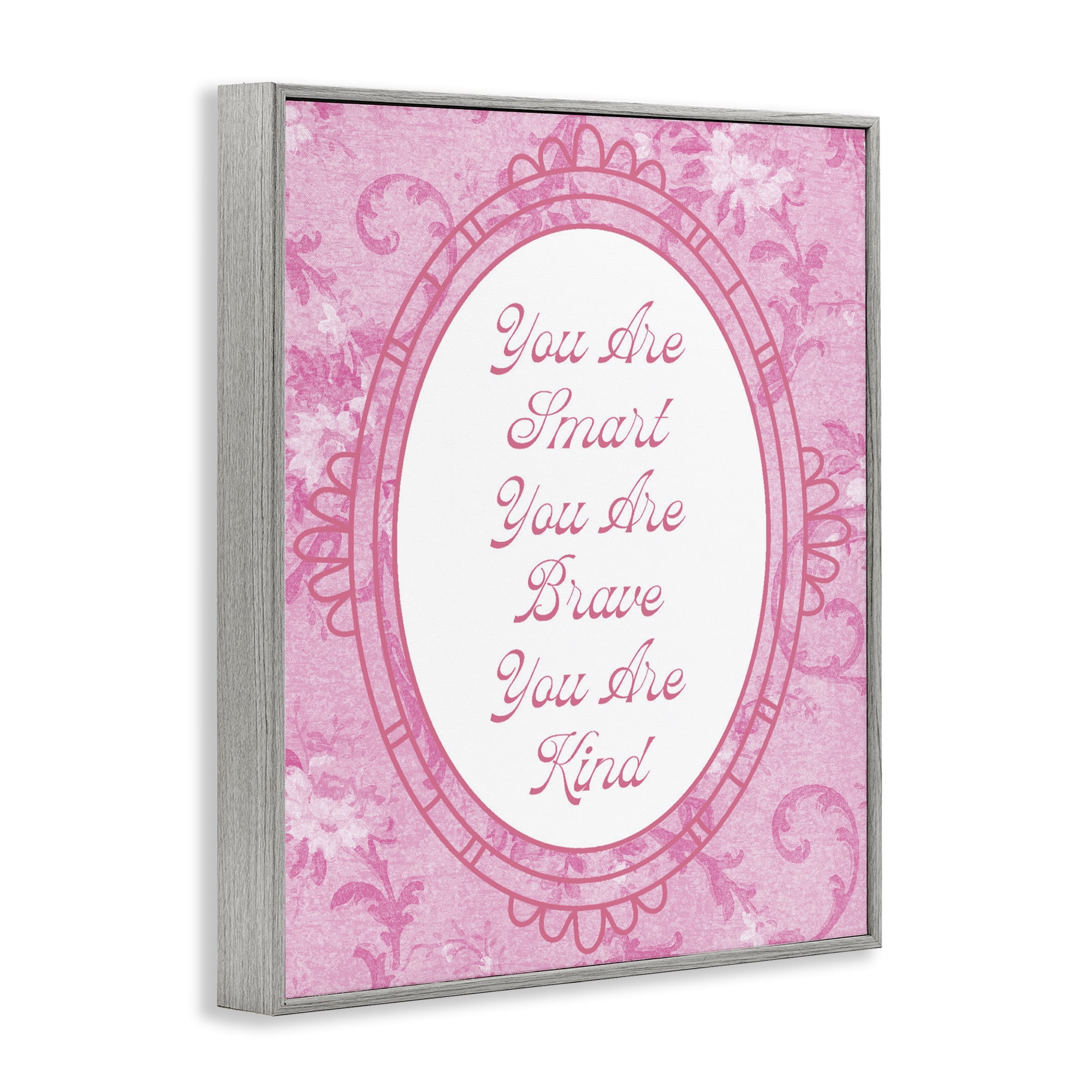 Stupell Industries Smart Brave & Kind Ornate Pink Gray Framed Giclee Art, design by Lil' Rue