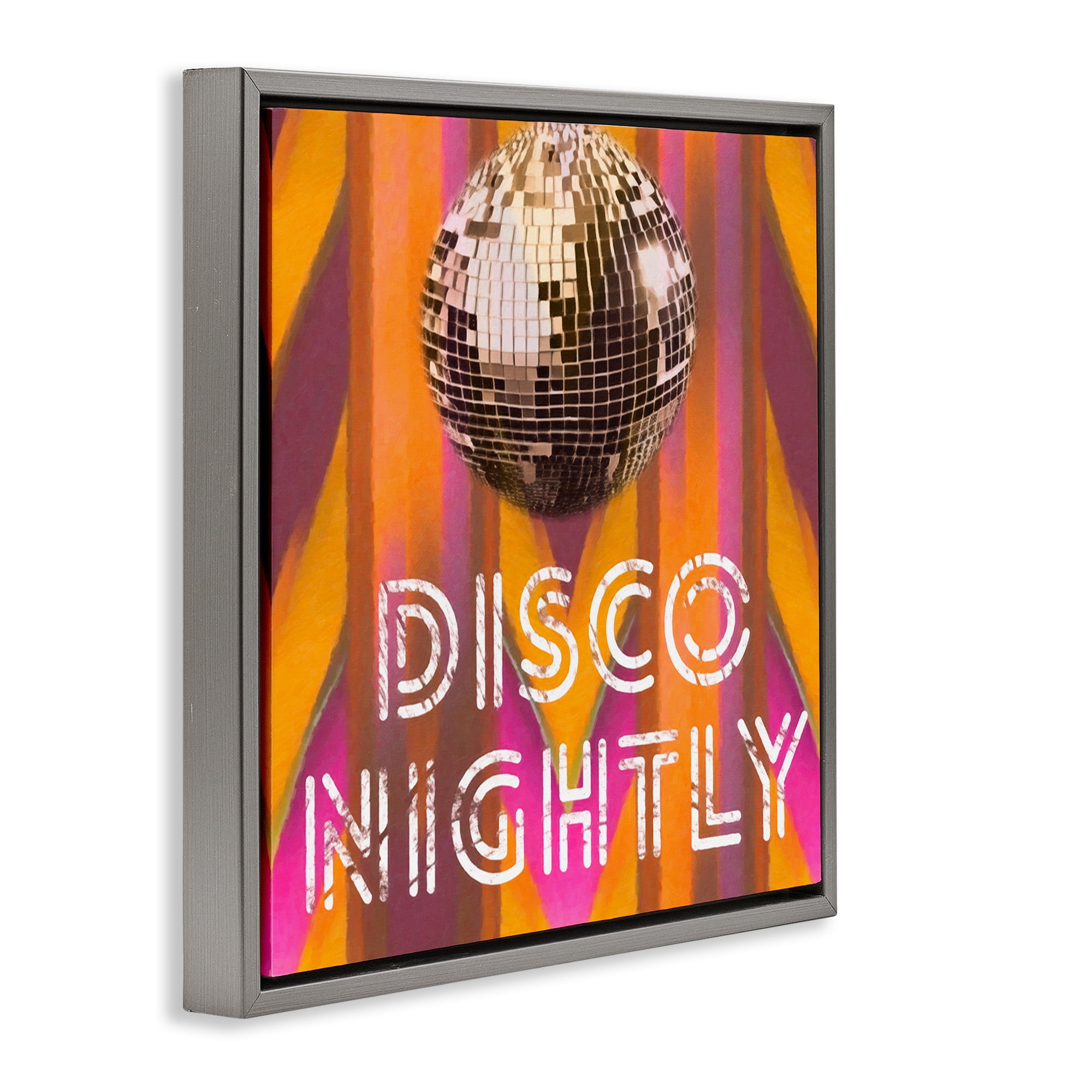Stupell Industries Disco Nightly Retro Phrase Entertainment Painting Gray Floater Framed Canvas Art Print Wall Art, 18 x 18