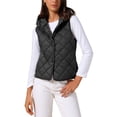 thumbnail image 1 of Chaleco acolchado ligero con capucha para mujer, con botones, sin mangas, XL, negro, 1 of 6