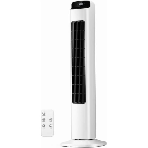 Antarctic Star Portable Tower Fan, 80°Oscillation Fan, with Remote Control, Standing Bladeless Fan, 12H Timer, 5 Speeds and 3 Modes, Quiet Cooling for Bedroom and Living Room, White