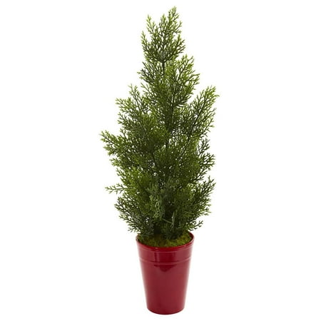 27 Mini Cedar Artificial Pine Tree In Decorative Planter Indoor
