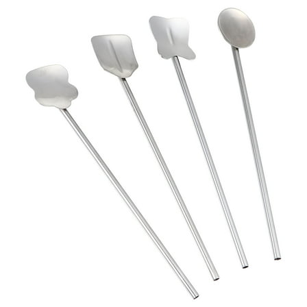 4pcs Creative Straw Spoon Reusable Cutlery Straw Stainless Steel Straw Spoon