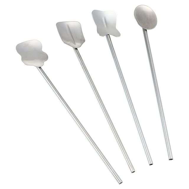 GOOHOCHY 4 cucharas de paja de mango largo, cucharas de metal para beber