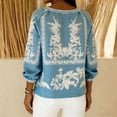 thumbnail image 3 of Womens Boho Linen Tops 3/4 Sleeve Shirt V Neck Floral Printed Beach Travel Outfits for Women Spring Summer (XL, Light Blue), 3 of 5