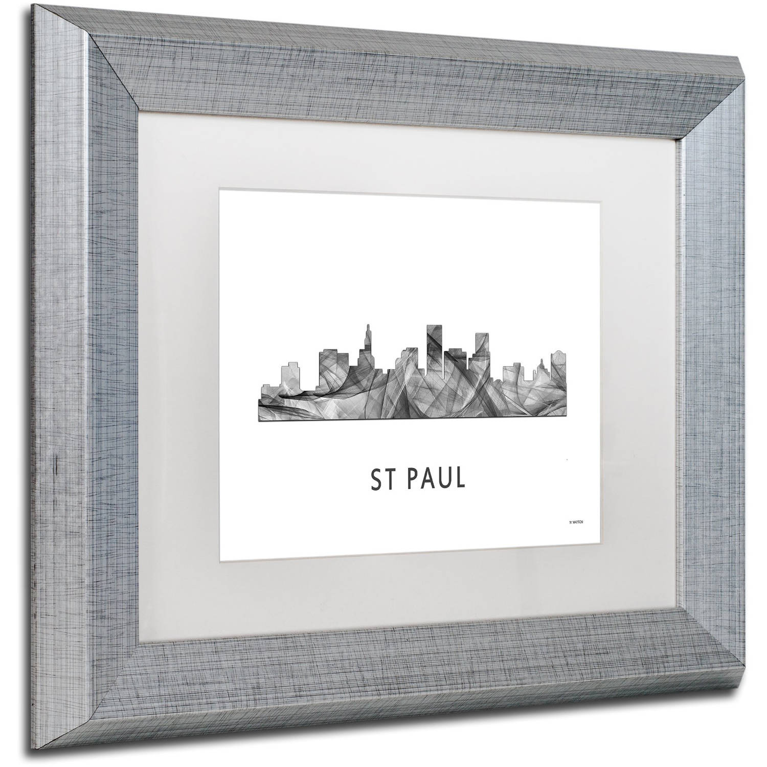 Trademark Fine Art 'St Paul Minnesota Skyline WB-BW' Canvas Art by Marlene Watson, White Matte, Silver Frame