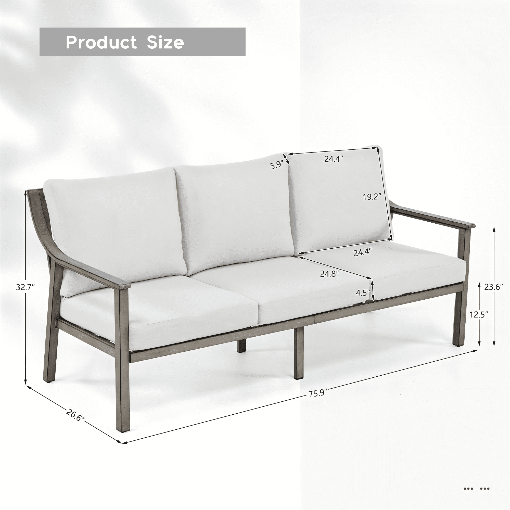 Patio Sofa 3 Seater Outdoor Aluminum Couch with Rope Backrest Thick Cushion All Weather Patio Furniture for Deck Backyard Porch, White