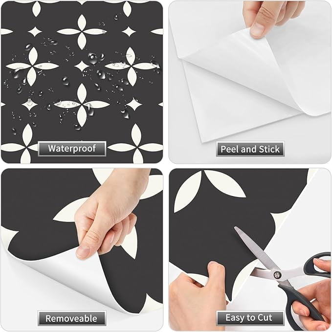 MORCART Peel and Stick Floor Tile Star Waterproof Vinyl Flooring DIY Flooring for Bathroom, Kitchen, Fireplace, Pet House, Stairs, Bedrooms, Wall, Store(20PCS,7.87" x 7.87",black)