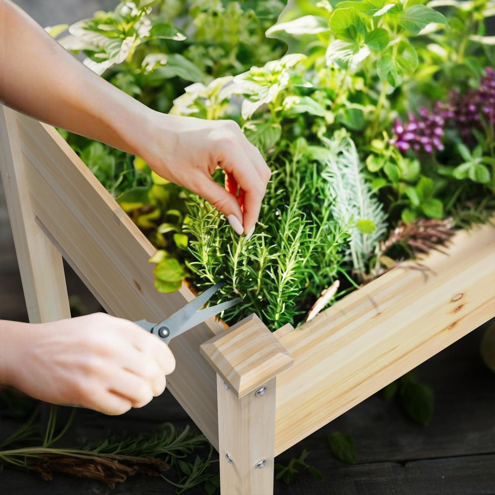 Yacona 48" x 24" x 31" Wooden Planter Box, Outdoor Raised Garden Bed with Legs, for Herbs Flowers Vegetables