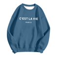 thumbnail image 4 of C'est La Vie Paris Sweatshirts for Women Oversized Letter Graphic Crewneck Tops Casual Drop Shoulder Long Sleeve Pullover Sweatshirt Fashion Streetwear Workout Outfits Blue XXL, 4 of 4