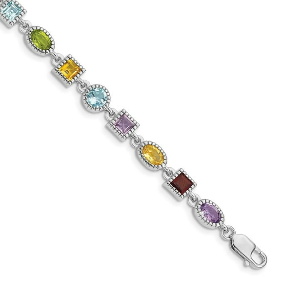 Primal Silver Sterling Silver 7 Inch Rhodium-plated Rainbow Semi Precious Stone Bracelet