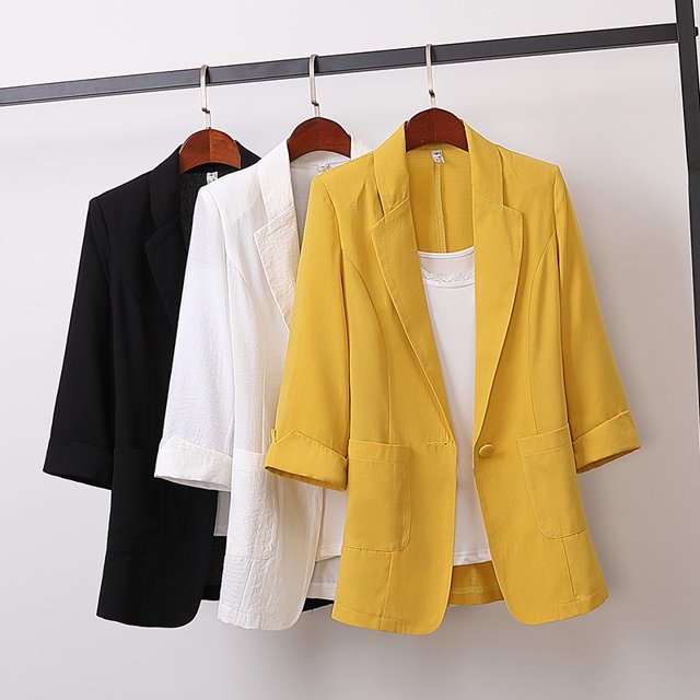 Manteau d'Été pour Femme en Coton et Lin, Mi-Long, Ample, Veste de Complet