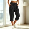 thumbnail image 2 of BVnarty Women's Elastic High Waist Casual Capri Pants, Baggy Loose Fit Capris with Side Pockets for All-Day Comfort Black S, 2 of 7