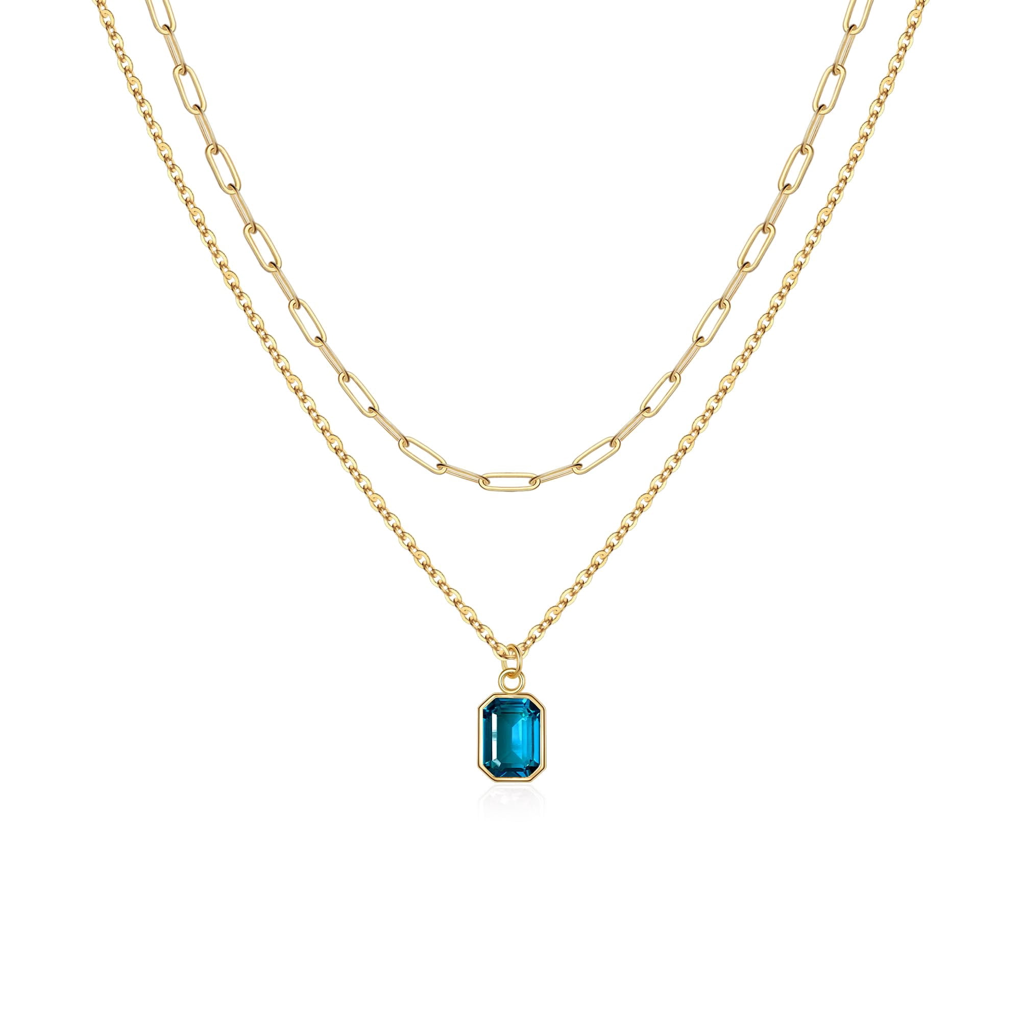 Turandoss Birthstone Necklace for Girls Blue Topaz November Birthstone Necklace for Girls Teen Girl Gifts Birthday Gifts for Girl Gold-Plated Layered Necklaces for Women Blue Necklaces