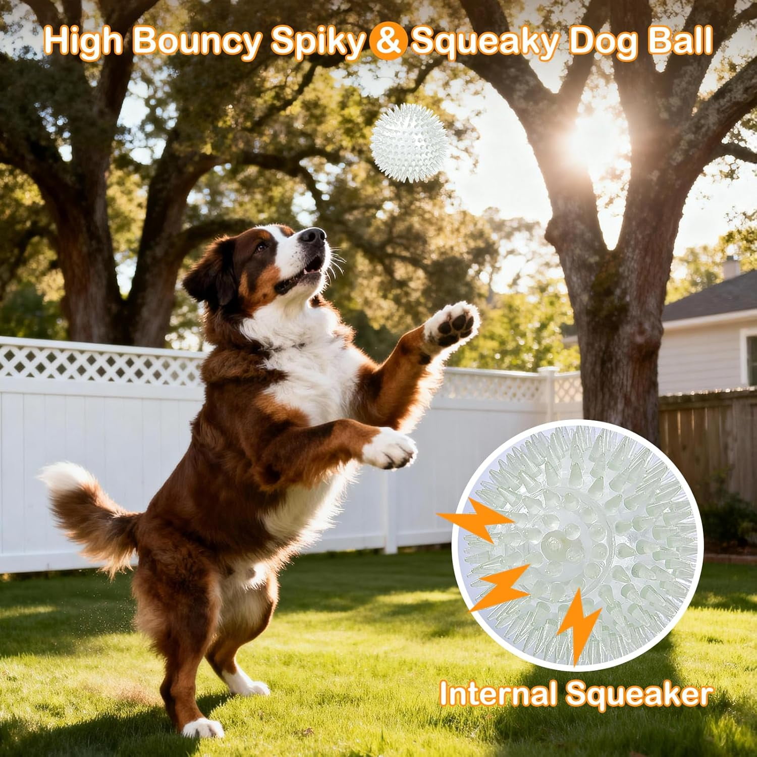 2.5 Inch 6 Pack Glowing Squeaky Ball for Dogs - Durable Rubber Spiky Balls for Small Dog, Bouncy Glow in the Dark Fetching Balls Indoors & Outdoors, Puppy Teething Chew & Training Toys