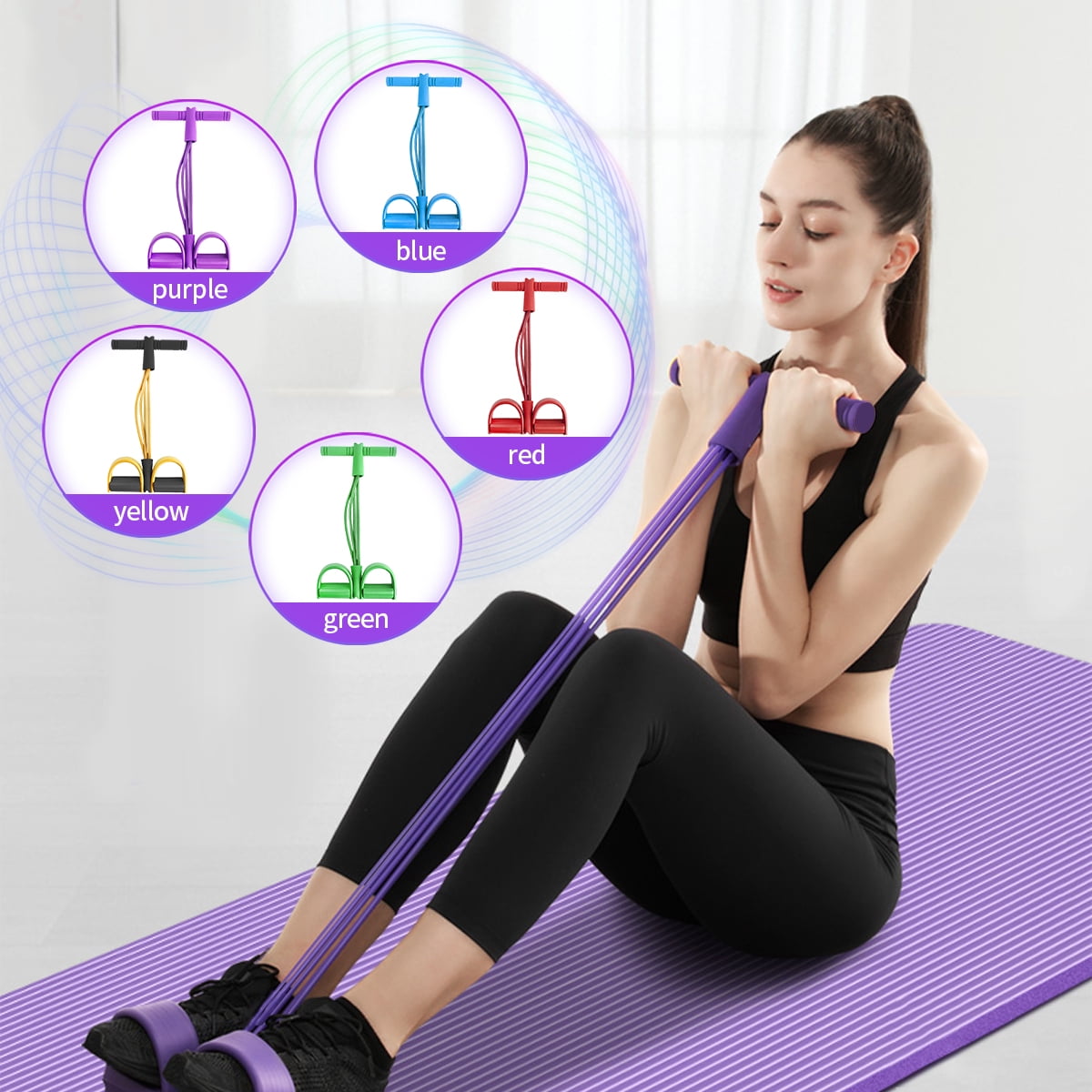 Fitness yoga Gym 4 Tube up Pull Rope Resistance Bands Latex Pedal Exerciser 