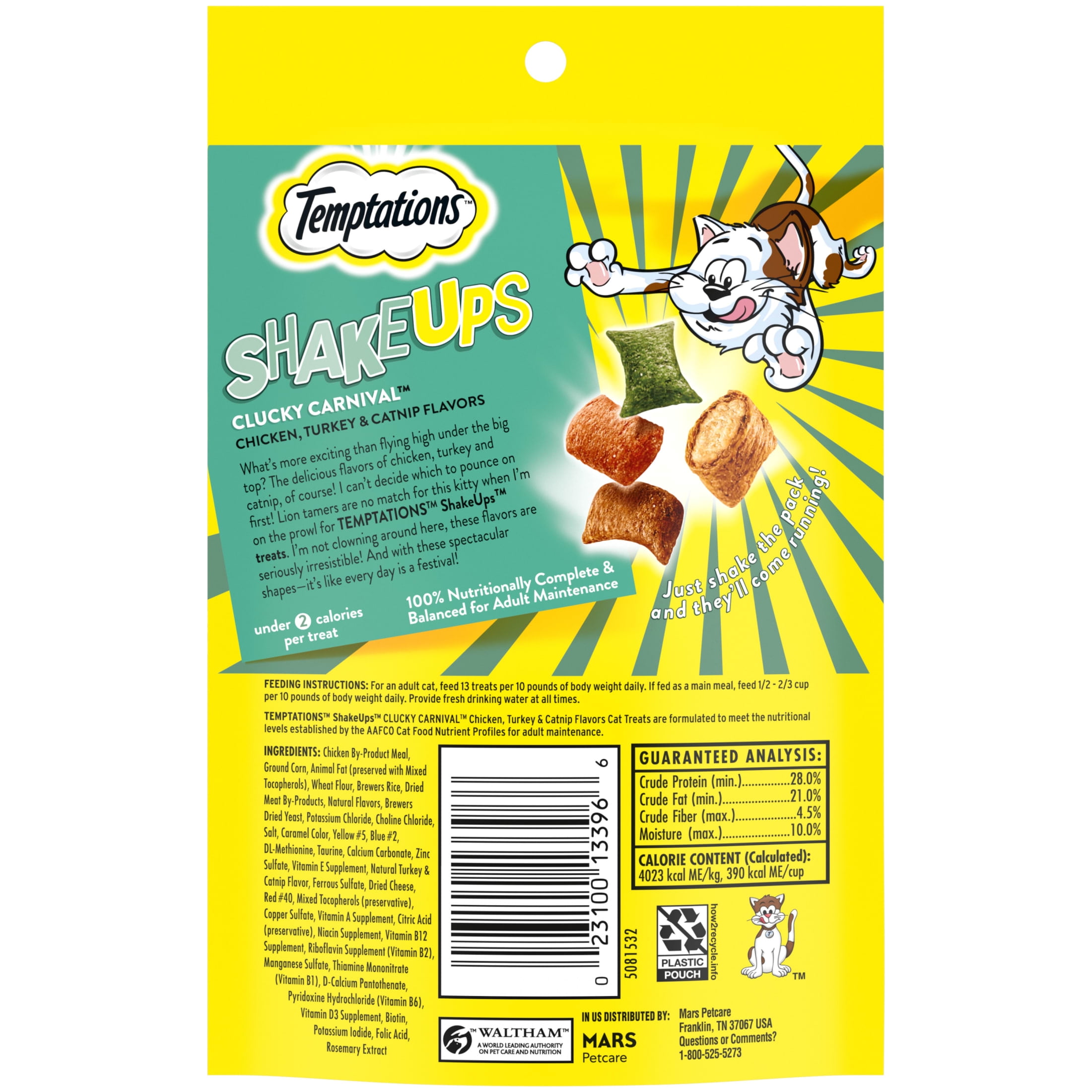 Temptations ShakeUps Chicken, Catnip & Turkey Flavor Topper, Crunchy & Soft Treat for Cat, 2.47 oz Pouch
