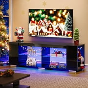 Pinmoco LED TV Stand for TVs up to 80, Gaming Entertainment Center with Side Bookshelf and 4 Open Shelves, Black