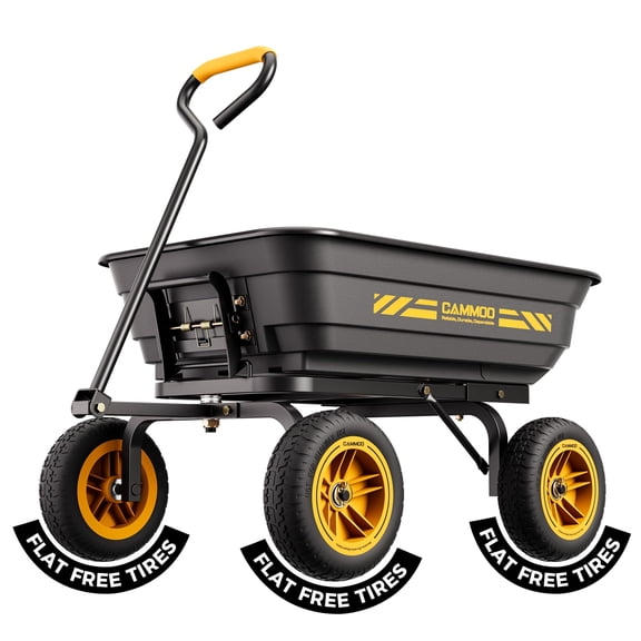 CAMMOO 600lbs Utility Heavy-Duty Garden Dump Cart Wagon 4 Cu.Ft with 10" NO-FLAT TIRES for Landscaping Gardening