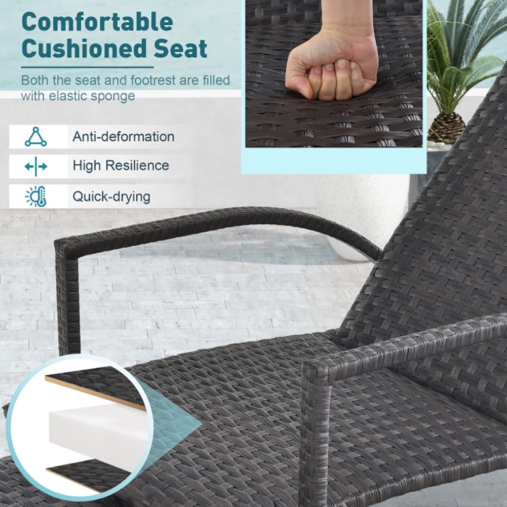Aimee Lii Patio Chaise Lounge Outdoor Rattan Lounge Chair with Retractable Ottoman, Outdoor Patio Furniture