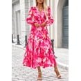 thumbnail image 3 of Vestido PRETTYGARDEN para mujer, midi floral, escote en V, manga larga, talla XL, 3 of 9