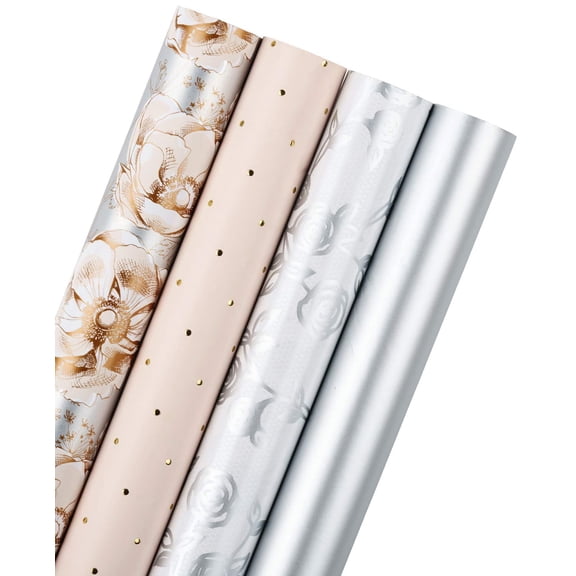 Fland Lace Printed Wrapping Paper Roll, 4 Rolls, For Wedding Birthday Holiday Party