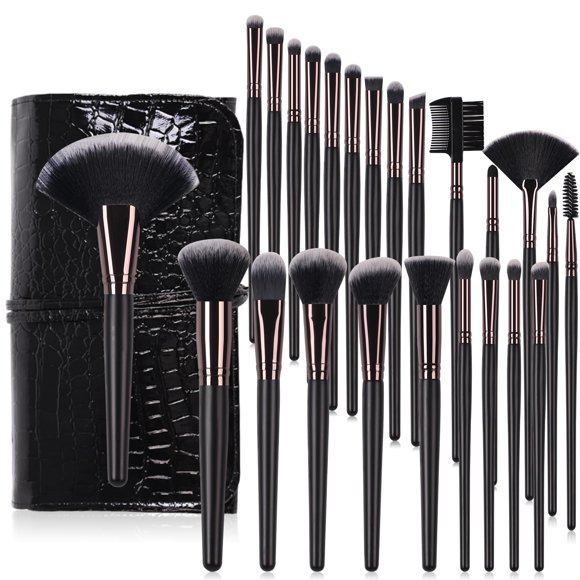 Juego de brochas de maquillaje Real Perfection, 24 piezas, con funda sintética