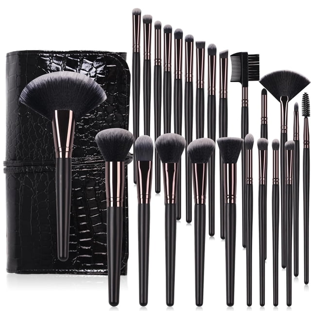 Juego de brochas de maquillaje Real Perfection, 24 piezas, con funda sintética