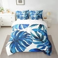 thumbnail image 2 of Castle Fairy Blue Leaves 7 Pieces Bedding Comforter Set,Tropical Plants Full Bedding Set Lightweight,Botanical Theme Fitted Sheet Flat Sheet,Breathable Abstract Home Decor,Reversible, 2 of 8