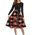 thumbnail image 4 of Mifsaly Merry Christmas Dresses for Women 2025 Crewneck Long Sleeve Vintage Cocktail Dress Xmas Plaid Tunic Elegant Evening Gowns Wedding Guest Festival Party Outfits with Belt, 4 of 6