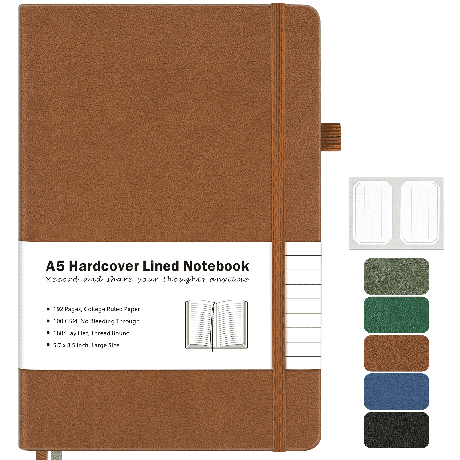 OMEYA College Ruled Notebook, A5 Leather Notebook, Lined Journal Notebook for Men & Women, 100GSM, 192Pages, Hardcover Notebook with 2 Pockets, Professional Business Notebooks for Work