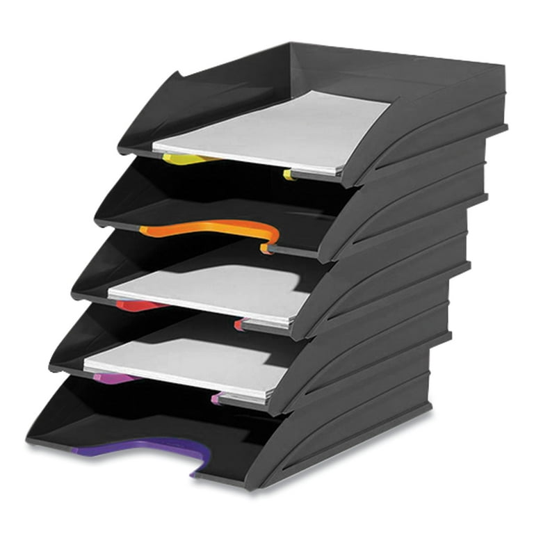 VARICOLOR 5-Compartment Stackable Plastic Letter Tray Set, Letter to Folio Size Files, 10.39 x 13.23 x 2.91, Anthracite Gray VARICOLOR 5-Compartment Stackable Plastic Letter Tray Set, Letter to Folio Size Files, 10.39 x 13.23 x 2.91, Anthracite Gray