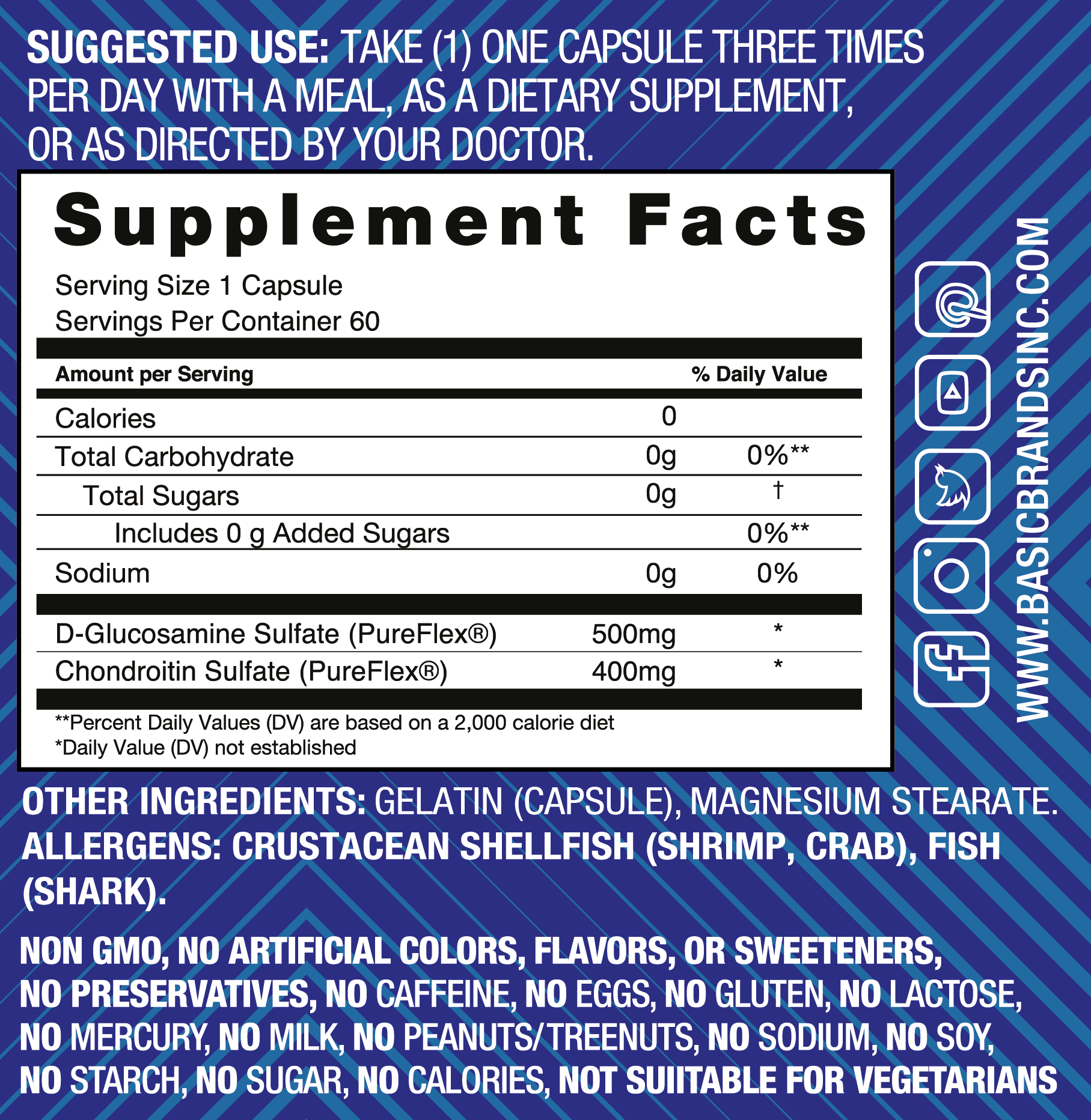 Basic Brands MOVE Pureflex Glucosamine Sulfate & Chondroitin Sulfate, Joint Health, 60 Count, 2Pack